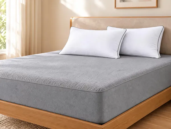 Grey_And_White_Melange_Plush_Fiberfill_Jacquard_Mattress_Protector_Pillow_Set