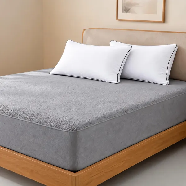 Grey_And_White_Melange_Plush_Fiberfill_Jacquard_Mattress_Protector_Pillow_Set
