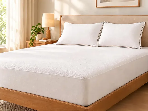 White_Melange_Plush_Fiberfill_Jacquard_Mattress_Protector_Pillow_Set