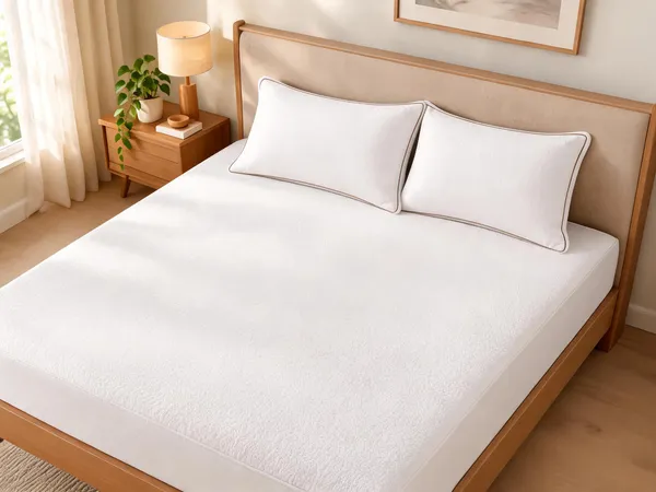 White_Melange_Plush_Fiberfill_Jacquard_Mattress_Protector_Pillow_Set