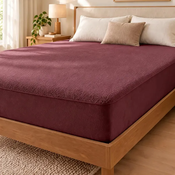 Maroon_240_Gsm_Poly_Cotton_Terry_Mattress_Protector