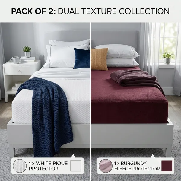 White_And_Maroon_Mattress_Protector_Combo_Pack_Of_2
