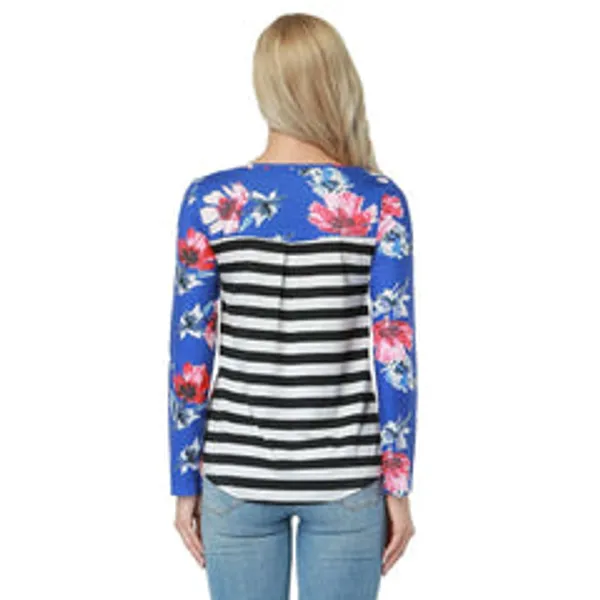 Kaamastra_Blue_Stripe_Flower_Print_Full_Sleeve_Women_S_Top