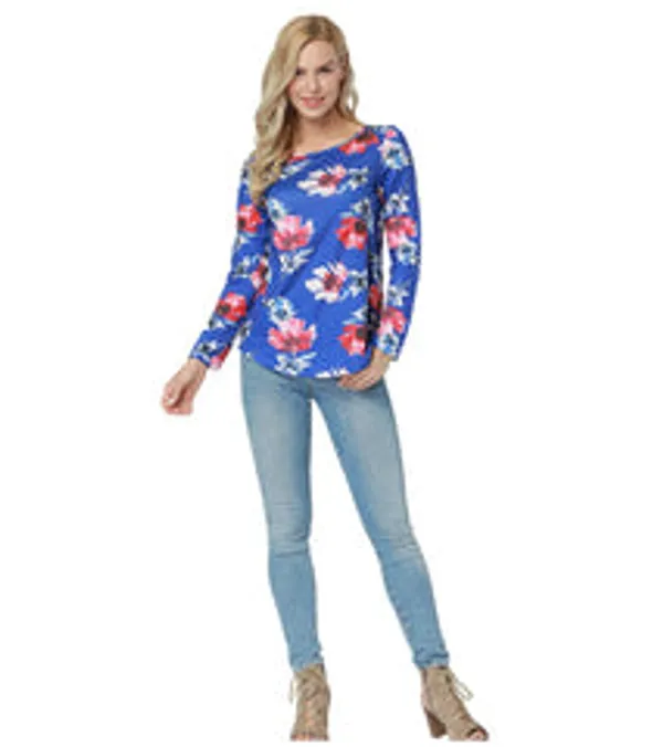 Kaamastra_Blue_Stripe_Flower_Print_Full_Sleeve_Women_S_Top