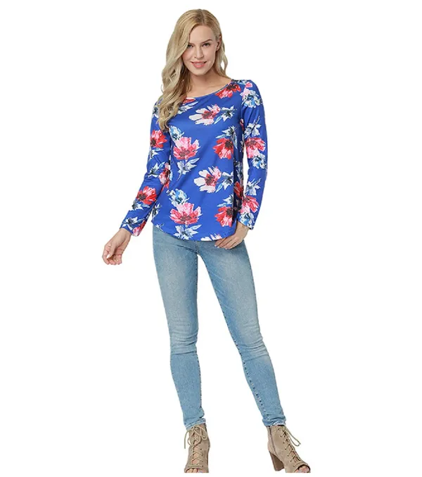 Kaamastra_Blue_Stripe_Flower_Print_Full_Sleeve_Women_S_Top