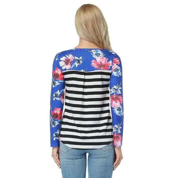 Kaamastra_Blue_Stripe_Flower_Print_Full_Sleeve_Women_S_Top