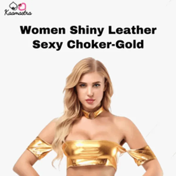 Kaamastra_Women_Shiny_Leather_Sexy_Choker_Gold