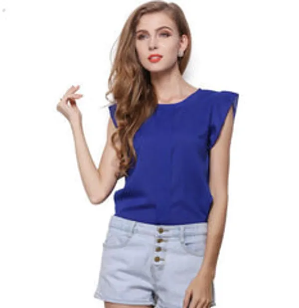 Kaamastra_Blue_Scoop_Neckline_Shirt_Cap_Sleeves_Form_Fitting