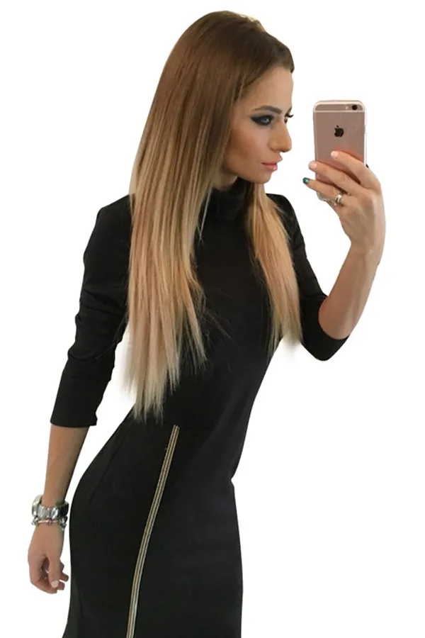 Kaamastra_Black_Zip_Up_Sexy_Long_Bodycon_Dress_For_Women