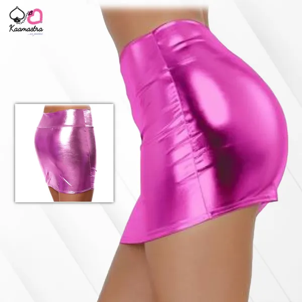 Kaamastra_Women_Wet_Look_Hot_Fitted_Mini_Skirt_Pink