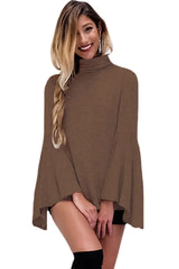 Kaamastra_Brown_Bell_Sleeve_Criss_Cross_Back_Solid_Women_Top