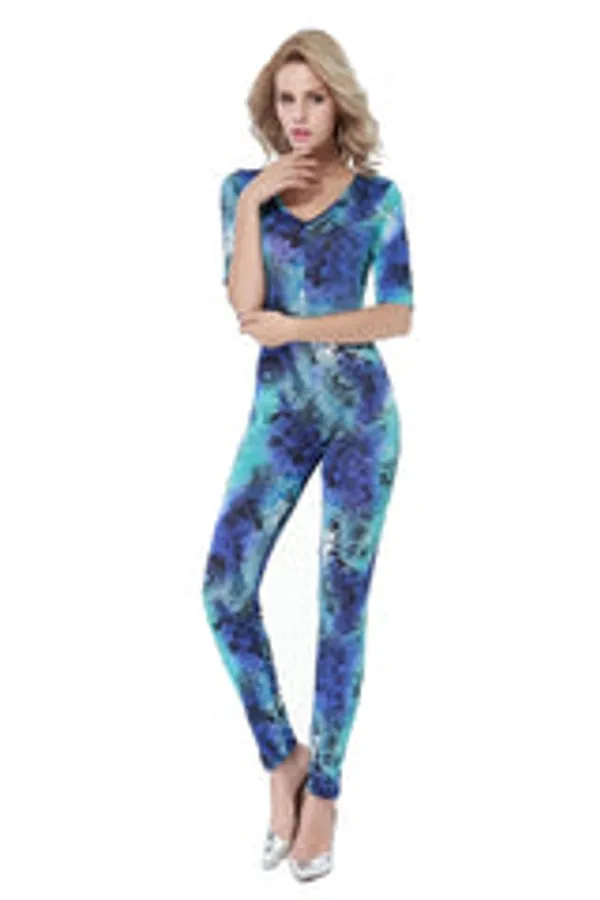 Kaamastra_Blue_Flower_Printed_Jumpsuit