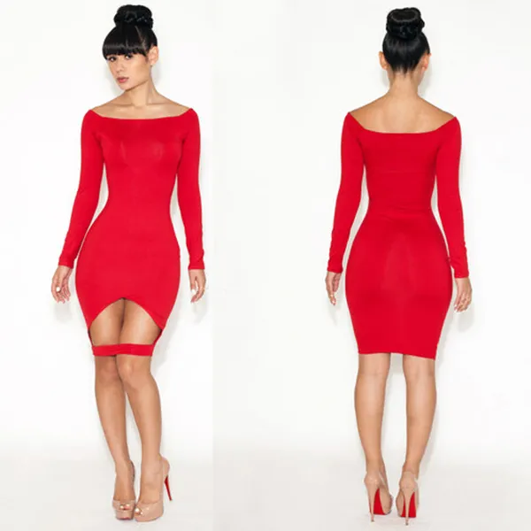 Kaamastra_Thigh_Cutout_Detail_Long_Sleeve_Little_Red_Dress