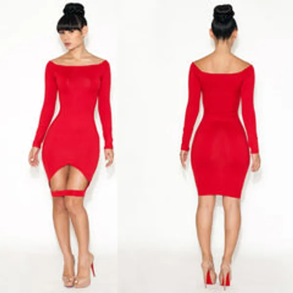 Kaamastra_Thigh_Cutout_Detail_Long_Sleeve_Little_Red_Dress