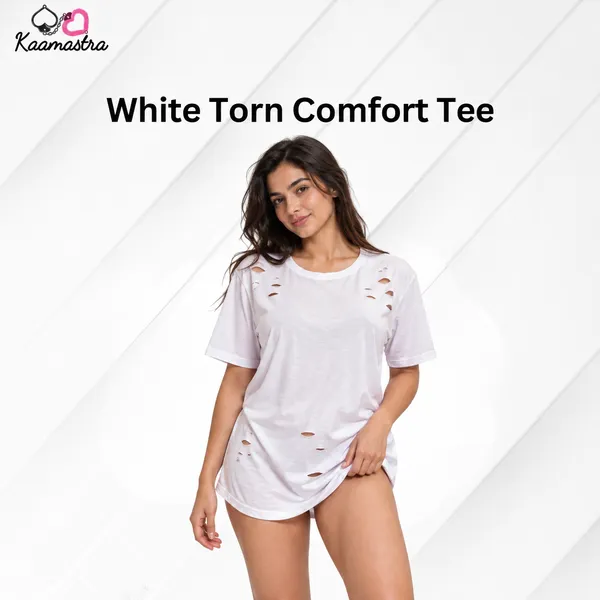 Kaamastra_S_White_Torn_Comfort_Tee_Xl_Distressed_Design
