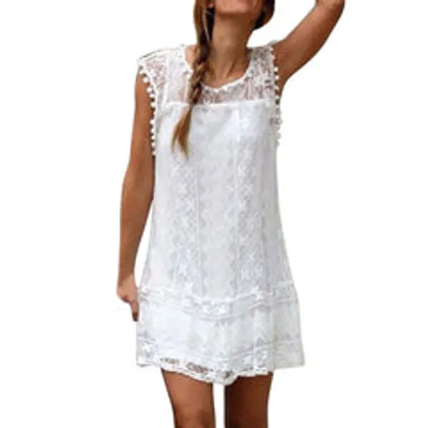 Kaamastra_Round_Neck_Tassel_Lace_Plain_Casual_Mini_Dresses