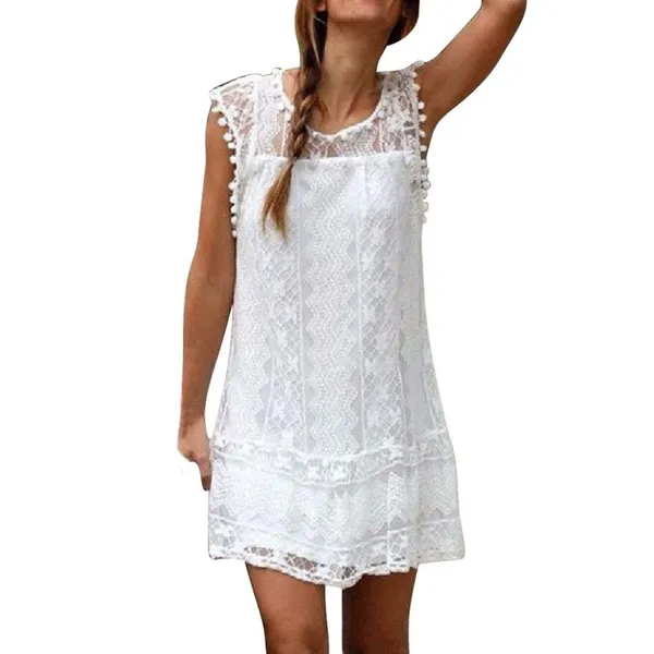Kaamastra_Round_Neck_Tassel_Lace_Plain_Casual_Mini_Dresses