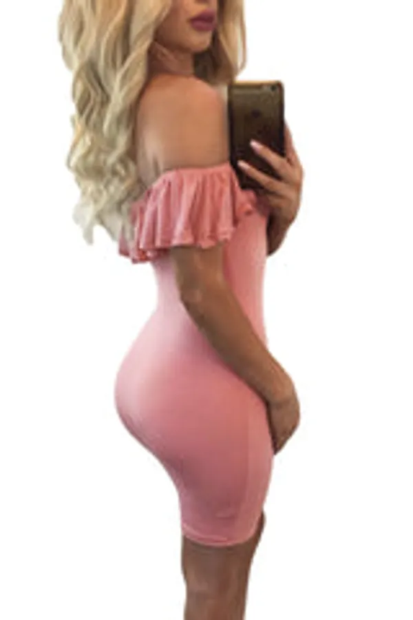Kaamastra_Pink_Off_Shoulder_Mini_One_Piece_Dress