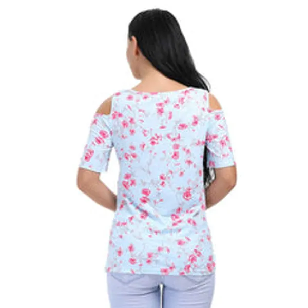 Kaamastra_Light_Blue_Floral_Short_Sleeve_Cold_Shoulder_Top_For_Women