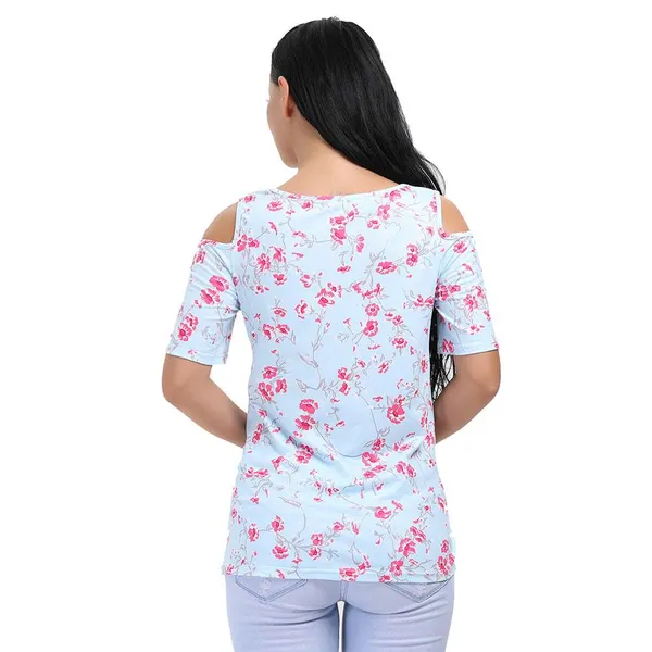 Kaamastra_Light_Blue_Floral_Short_Sleeve_Cold_Shoulder_Top_For_Women