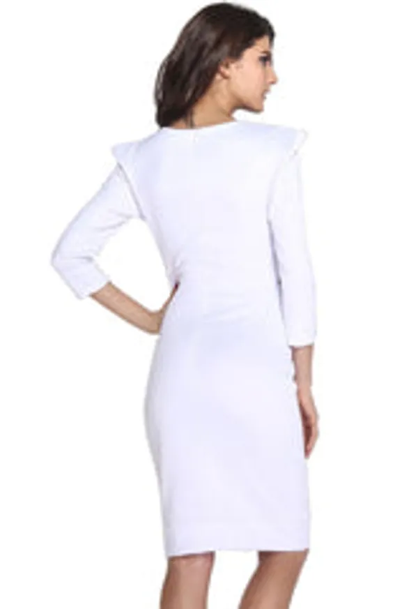 Kaamastra_Shrug_Mesh_Stitching_White_Midi_Dress