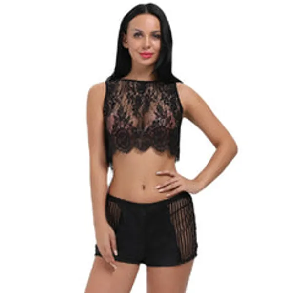 Kaamastra_Black_Lace_Crop_Top_Lingerie_Set_For_Women