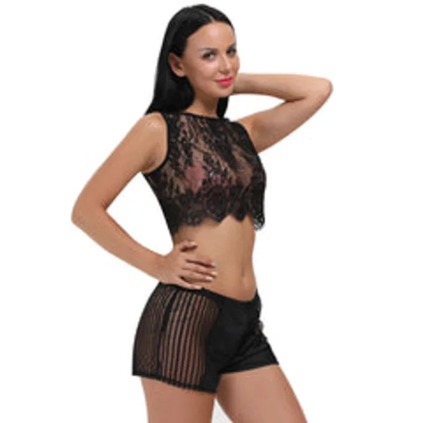 Kaamastra_Black_Lace_Crop_Top_Lingerie_Set_For_Women