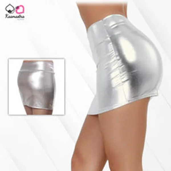 Kaamastra_Women_Wet_Look_Hot_Fitted_Mini_Skirt_Silver