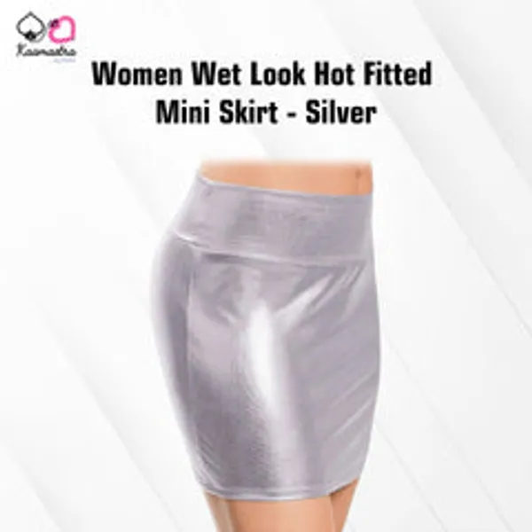 Kaamastra_Women_Wet_Look_Hot_Fitted_Mini_Skirt_Silver