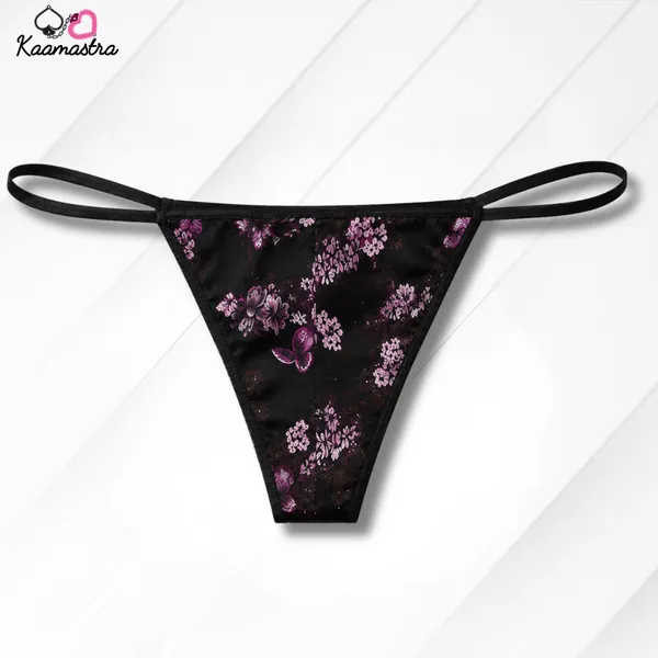 Kaamastra_S_Black_Floral_Ruffle_Lace_Up_Corset_With_Matching_Thong_Set_Size_S
