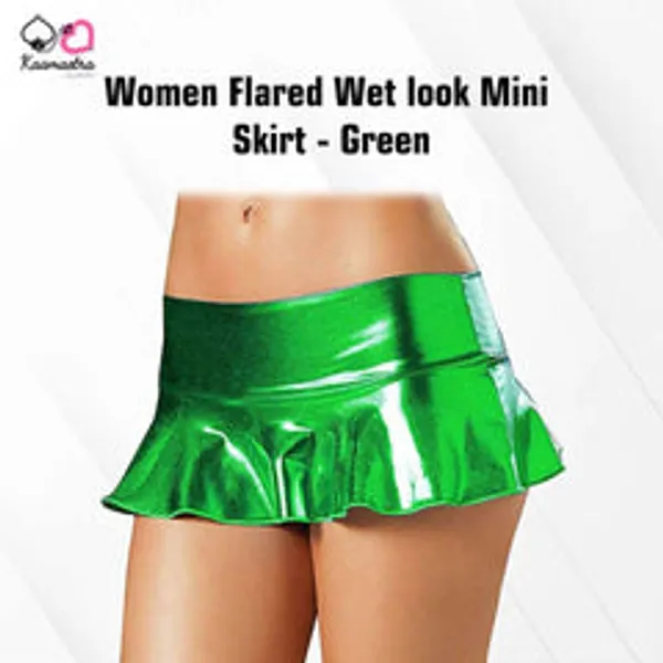 Kaamastra_Women_Flared_Wet_Look_Mini_Skirt_Green