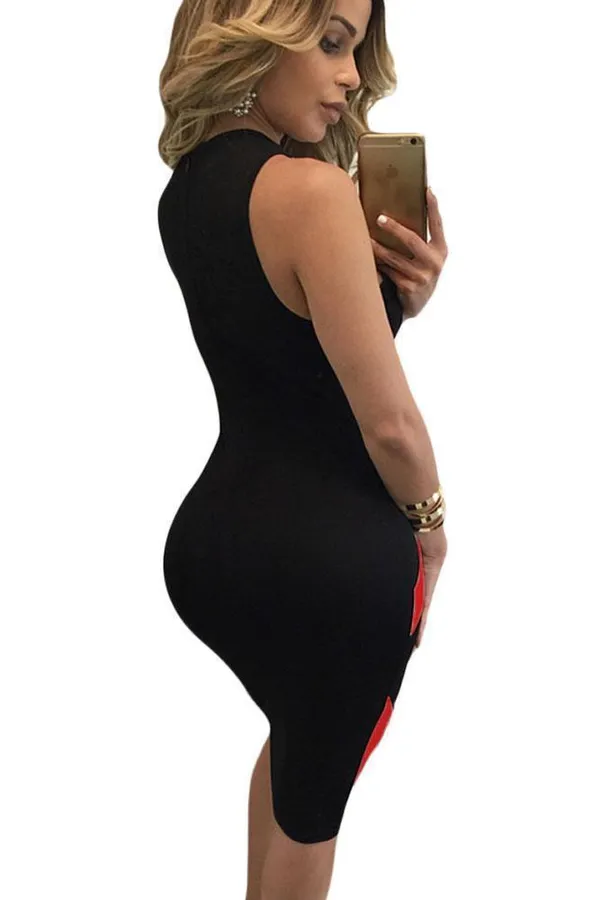 Kaamastra_Black_Red_Colorblock_Sleeveless_Bodycon_Dress