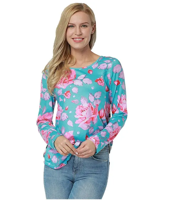 Kaamastra_Blue_Floral_And_Stripes_Print_Full_Sleeve_Women_S_Top