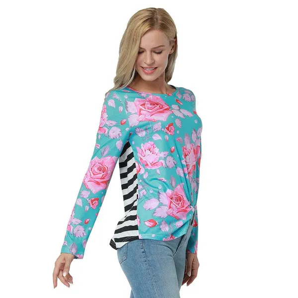 Kaamastra_Blue_Floral_And_Stripes_Print_Full_Sleeve_Women_S_Top