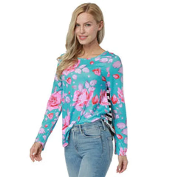 Kaamastra_Blue_Floral_And_Stripes_Print_Full_Sleeve_Women_S_Top