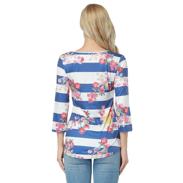 Kaamastra_White_Blue_Full_Sleeve_Striped_Floral_Printed_Women_Top