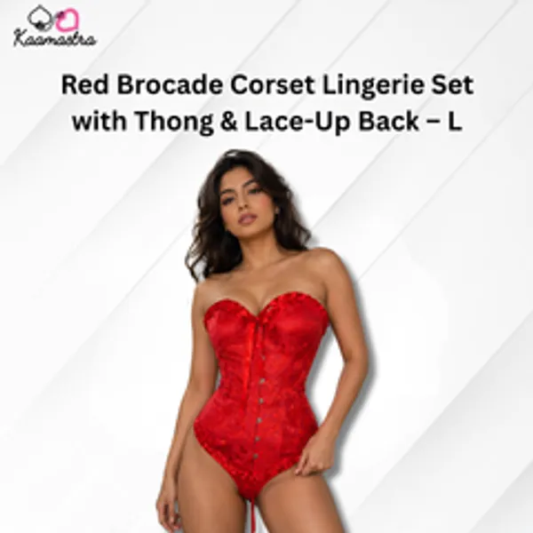 Kaamastra_S_Red_Brocade_Corset_Lingerie_Set_With_Thong_Lace_Up_Back_L