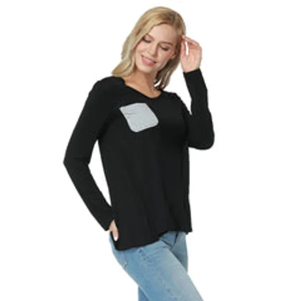 Kaamastra_Black_Full_Sleeve_Pocket_Design_Top_Womens_T_Shirt