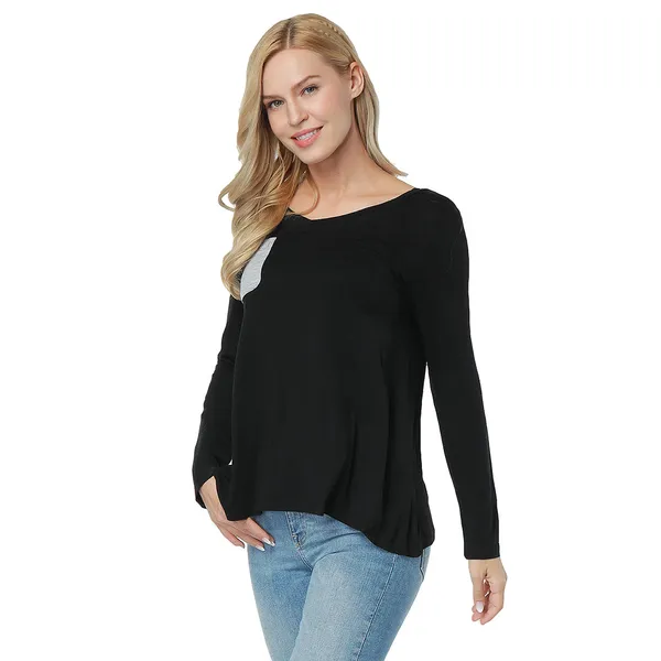 Kaamastra_Black_Full_Sleeve_Pocket_Design_Top_Womens_T_Shirt