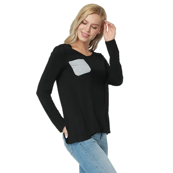 Kaamastra_Black_Full_Sleeve_Pocket_Design_Top_Womens_T_Shirt