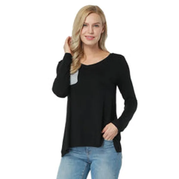 Kaamastra_Black_Full_Sleeve_Pocket_Design_Top_Womens_T_Shirt