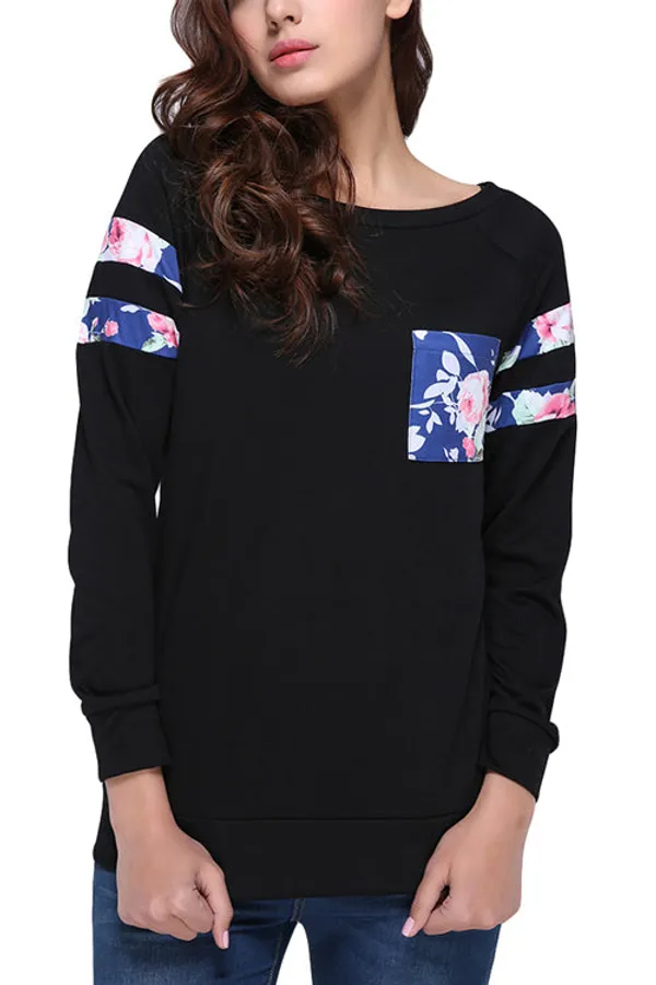 Kaamastra_Black_Full_Sleeve_Floral_Patch_T_Shirt_Top