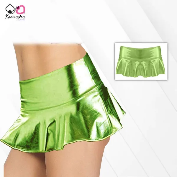 Kaamastra_Women_Flared_Wet_Look_Mini_Skirt_Fluorescent_Green