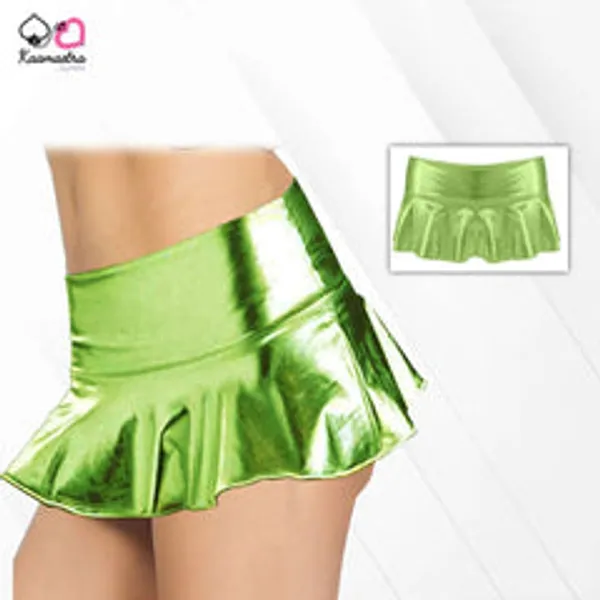 Kaamastra_Women_Flared_Wet_Look_Mini_Skirt_Fluorescent_Green