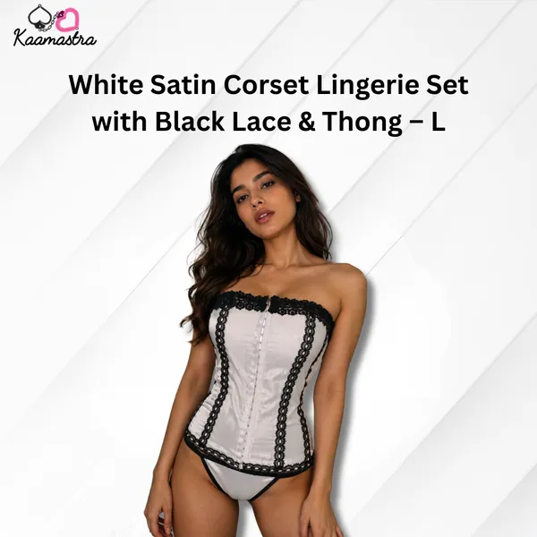 White_Satin_Corset_Lingerie_Set_With_Black_Lace_Thong_L