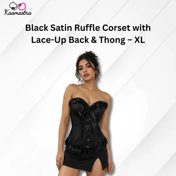 Kaamastra_S_Black_Satin_Ruffle_Corset_With_Lace_Up_Back_Thong_Xl