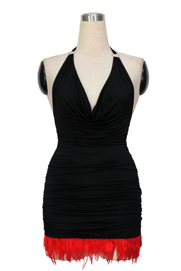 Kaamastra_S_Black_Halter_Neck_Feather_Mini_Dress_S