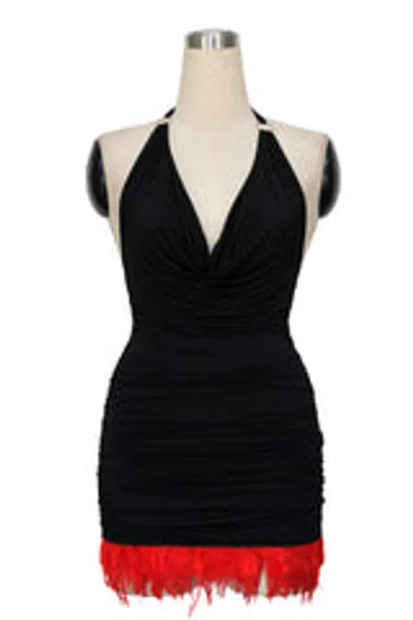 Kaamastra_S_Black_Halter_Neck_Feather_Mini_Dress_S