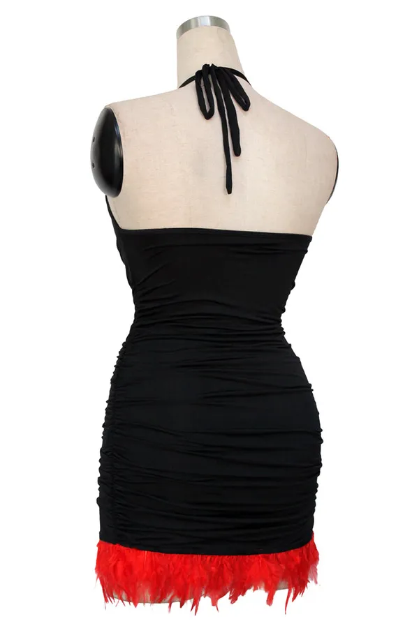 Kaamastra_S_Black_Halter_Neck_Feather_Mini_Dress_S