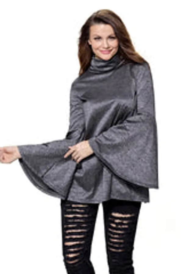 Kaamastra_Black_Flared_Bell_Sleeve_Knit_Blouse